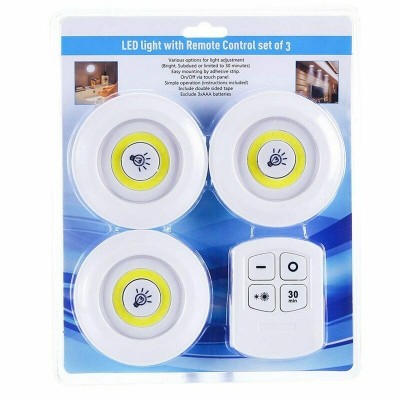 3 Pack COB LED Battery Power Cordless Remote Control Night Light for Cabinet