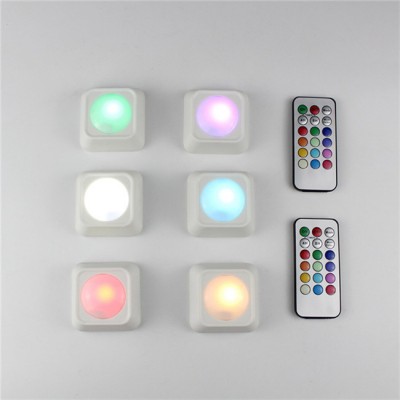 3 packed RGB Color Changing LED Puck Lights with Remote Control 12 Colors Wireless LED Night light for Door Cupboard